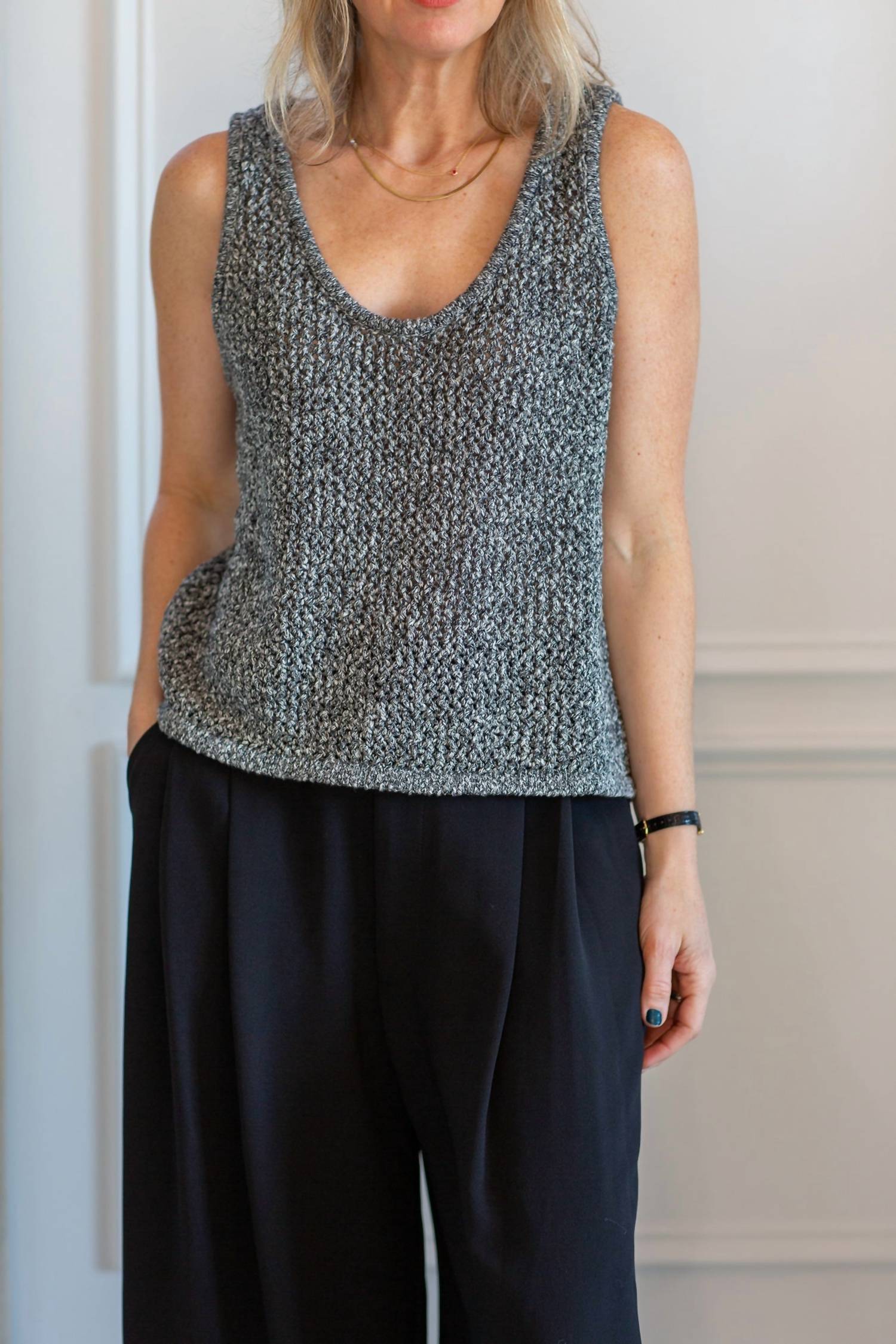 Marle Nova Top in black ivory melange - women's tank top - detail view