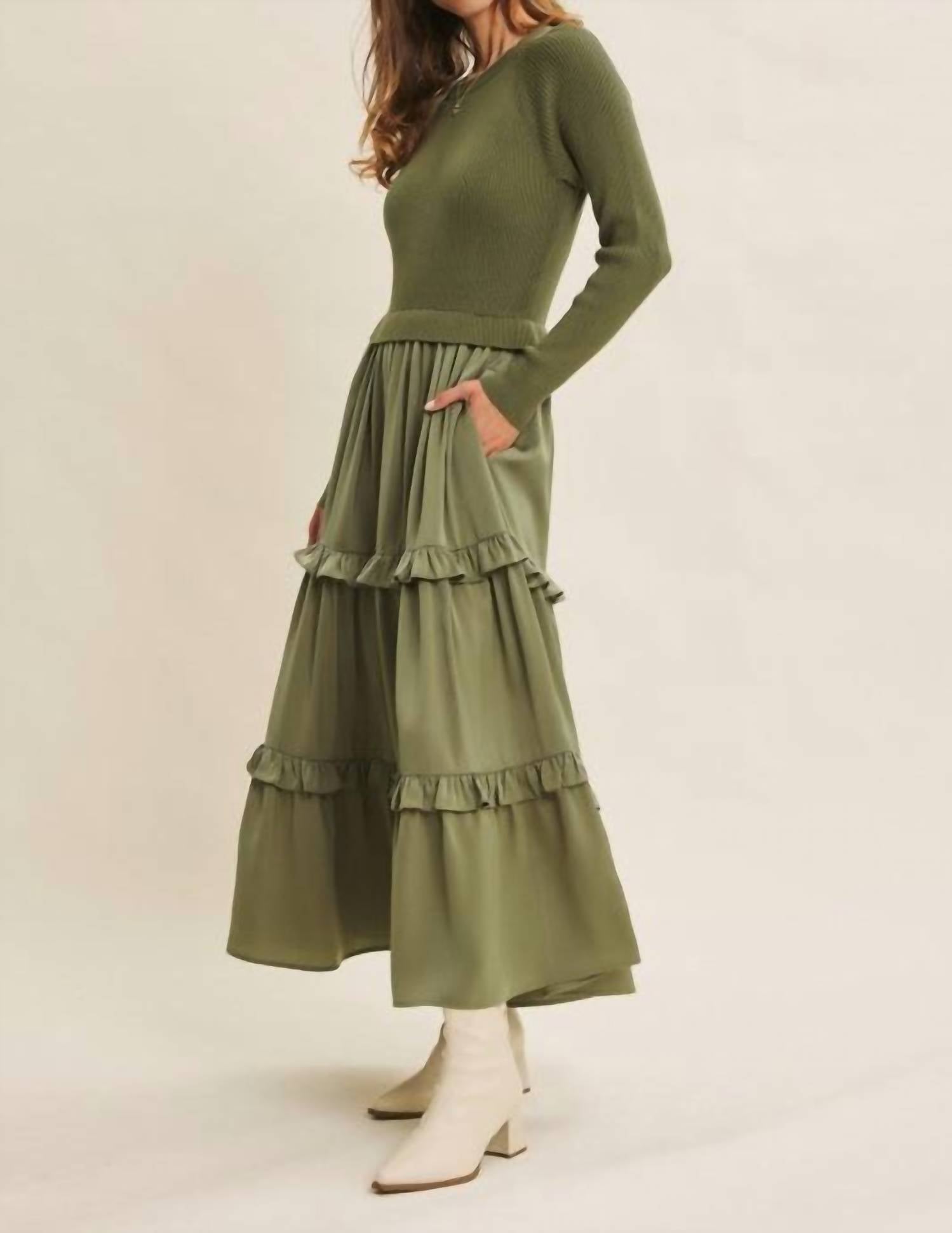 In February Hattie Knit Maxi Dress in olive green - women's dress - view 4