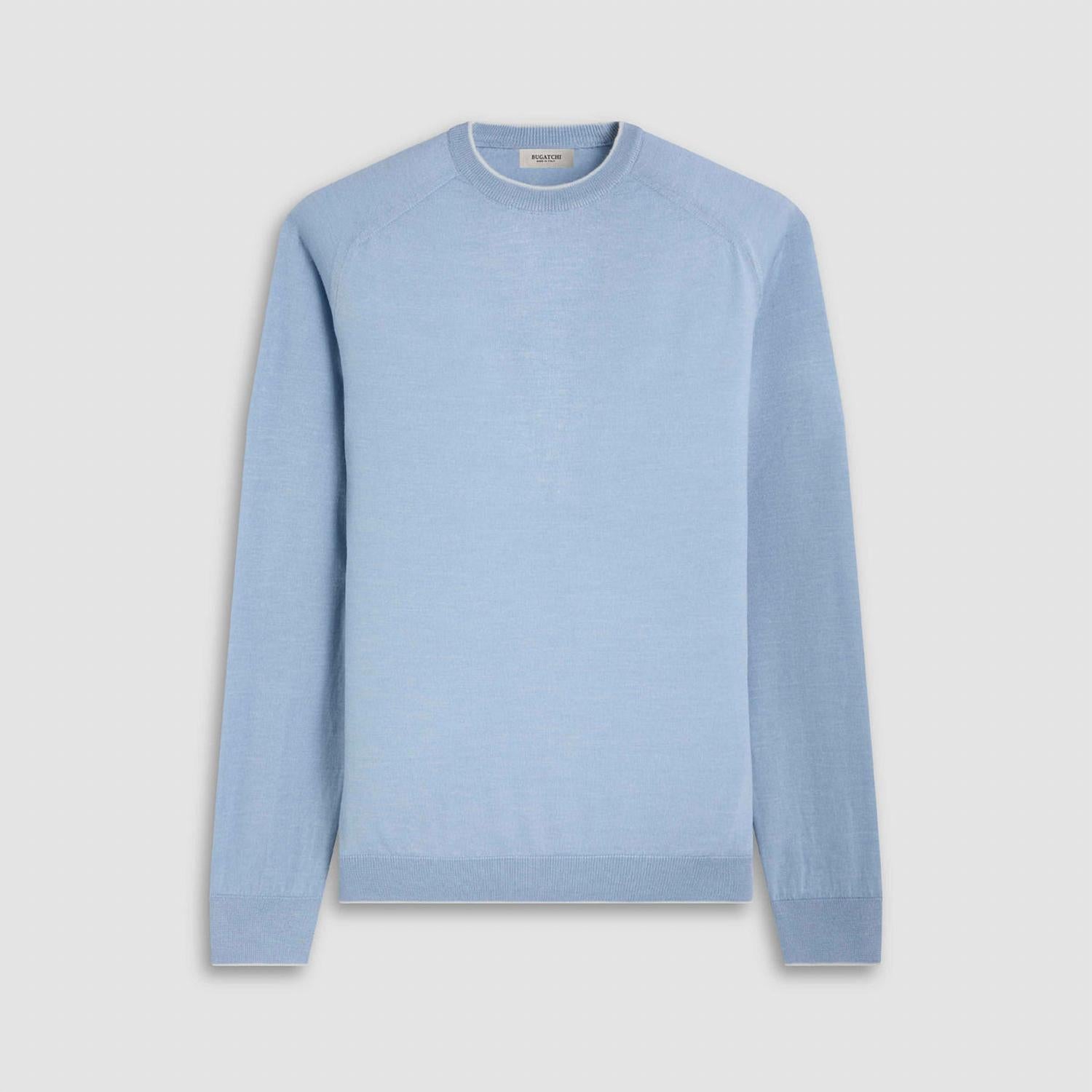 Bugatchi Uomo Wool Silk Crew Neck Sweater With Tipping in air blue - men's sweater - alternate view