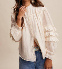 Listicle Lace Ruffle Sleeve Blouse in cream - women's blouse - view 7