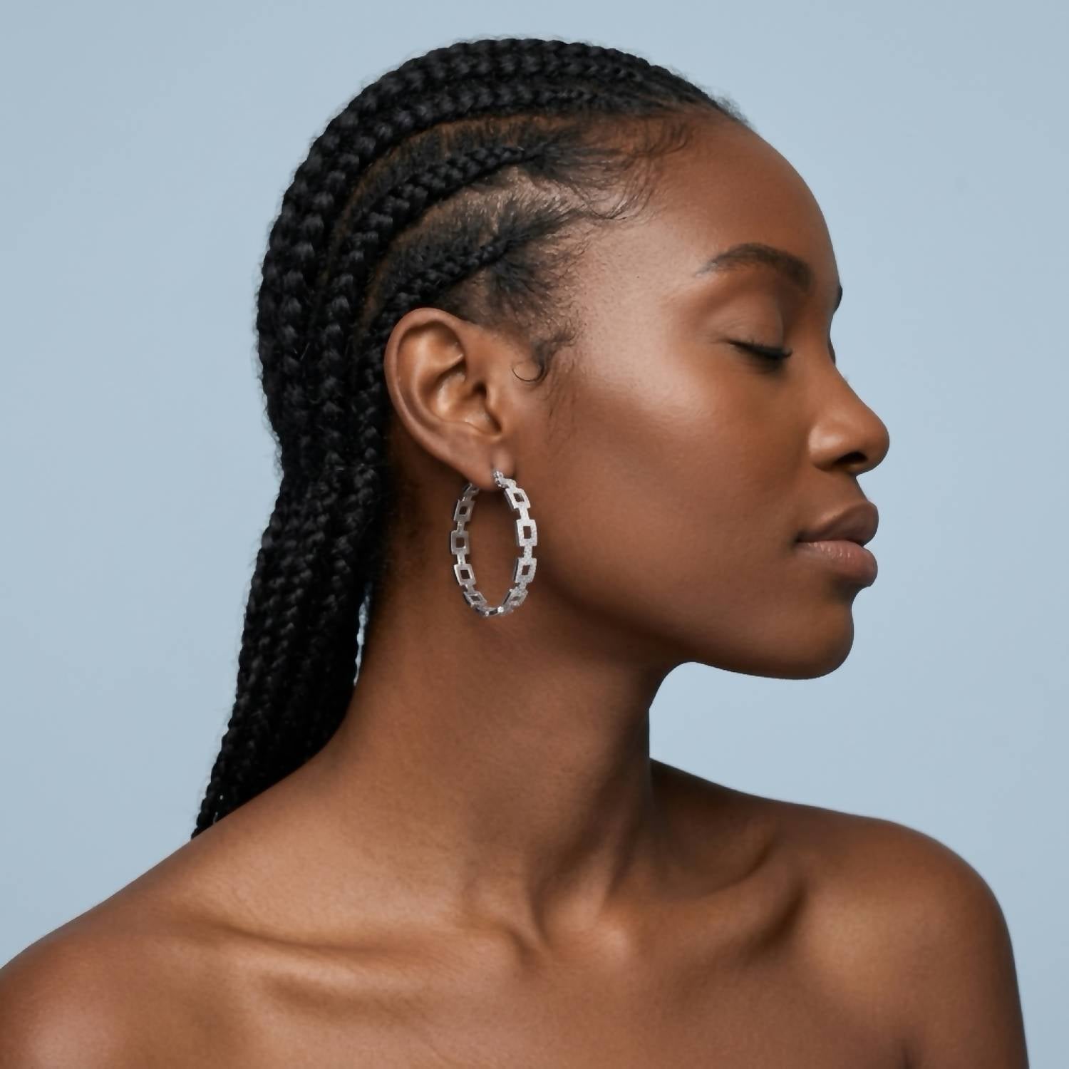 Via Saviene - Square Link Pave Hoop Earrings