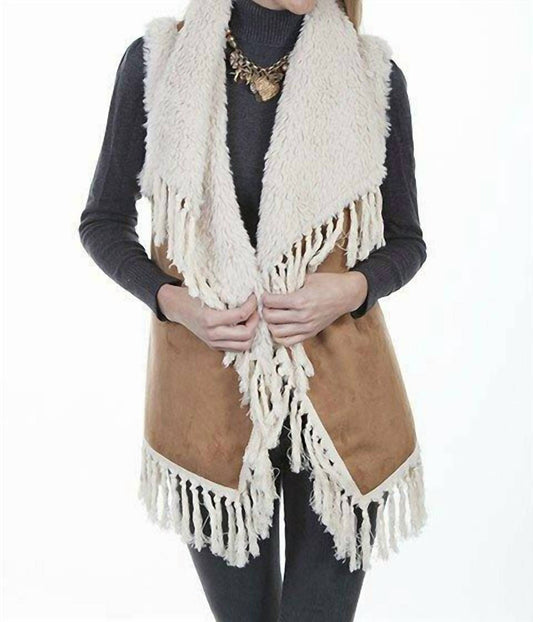 Sherpa Lined Suede Fringe Vest