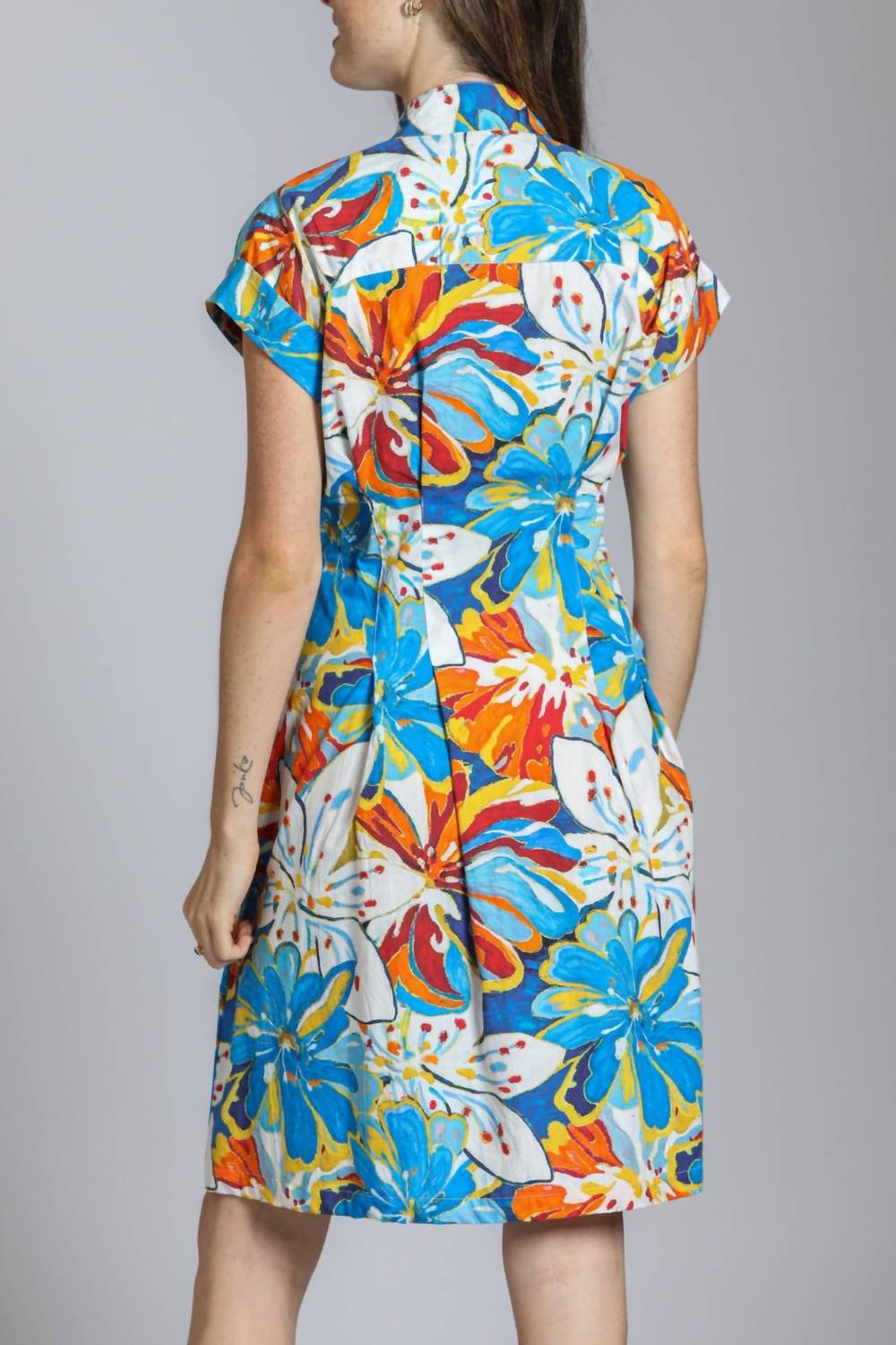 Apny - Short Sleeve Shirt Dress With Self Tie