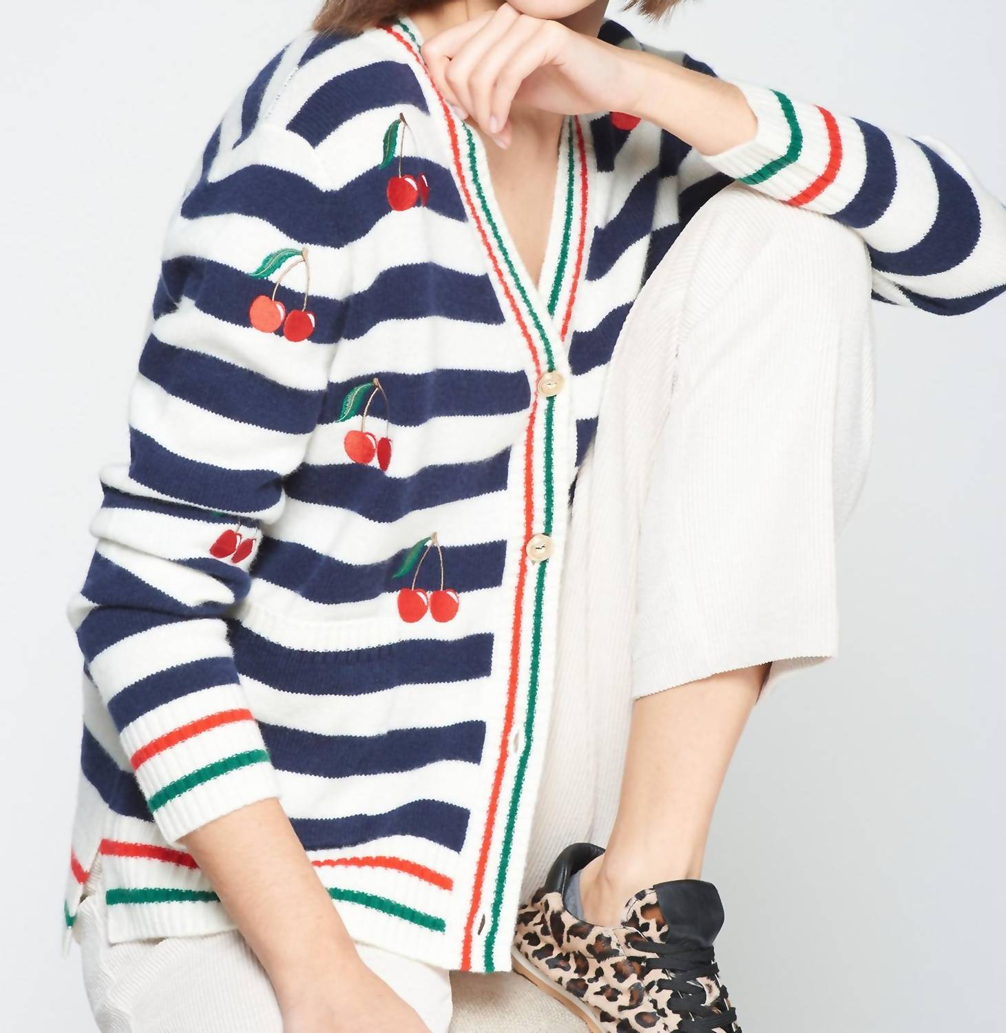 Vilagallo - Cherry Striped Cardigan