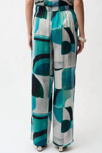 Joseph Ribkoff - Satin Geometric Print Wide Leg Pull-on Pants