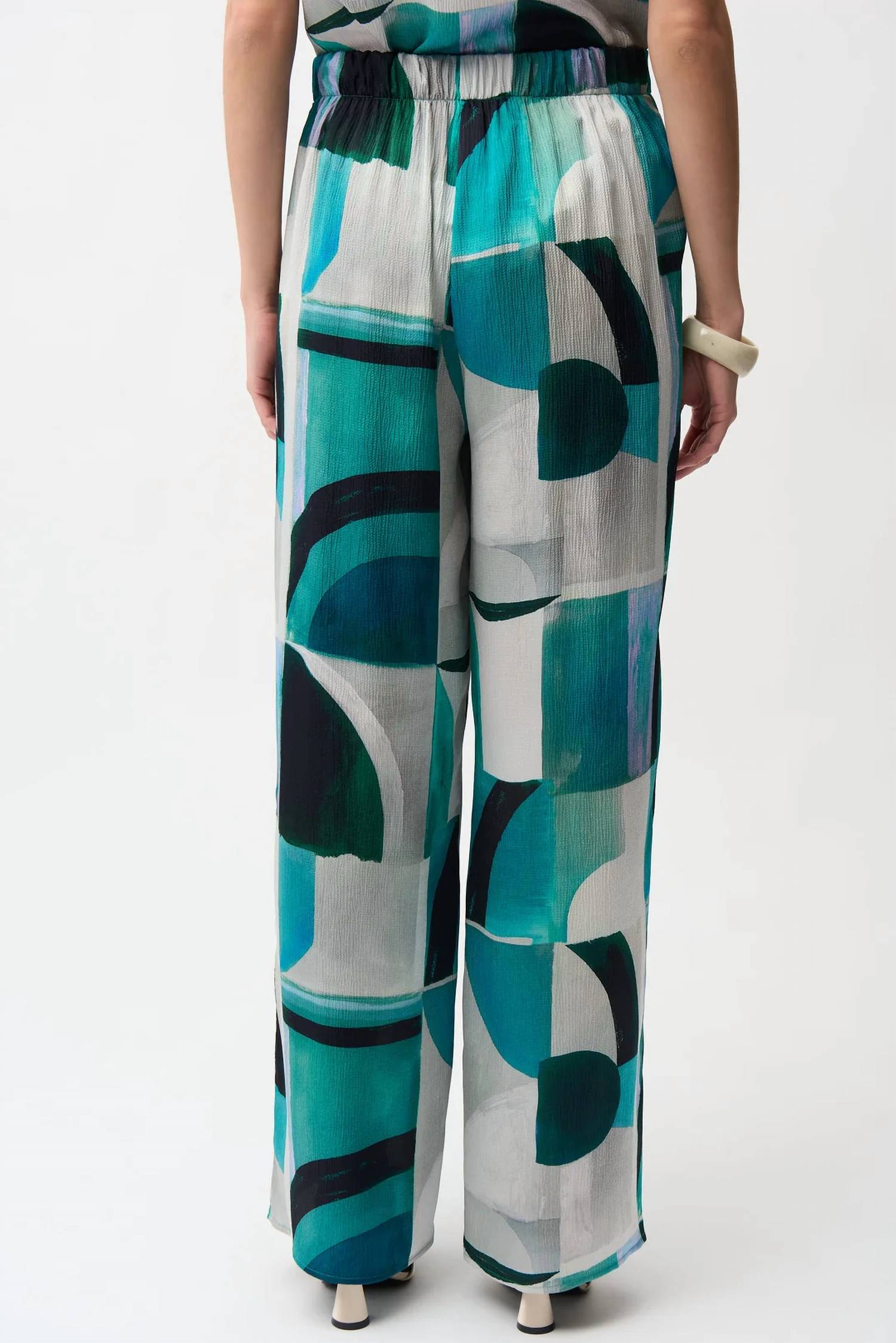 Joseph Ribkoff - Satin Geometric Print Wide Leg Pull-on Pants