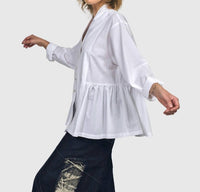 ALEMBIKA Addison Peplum Blouse in white - women's blouse - alternate view