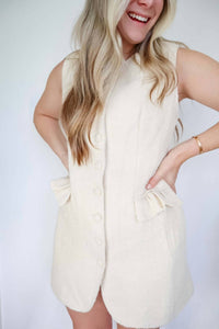 Mable - Kimberly Tweed Sleeveless Ruffle Pocket Mini Dress