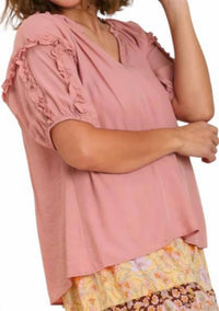 Umgee - Split Neck Puff Sleeve Blouse