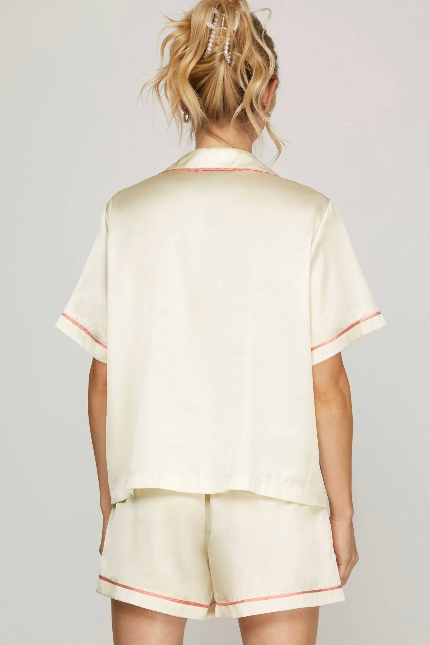 She + Sky - Satin Short Sleeve Pajama Set