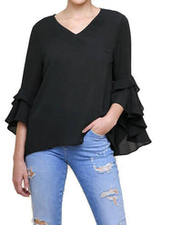 Umgee - Layered Ruffle High Low Sleeve Blouse