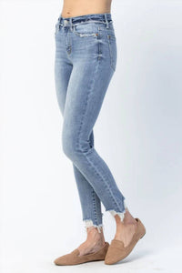 Judy Blue - Women's Pipper Mid-rise Distressed Hem Skinny Jeans