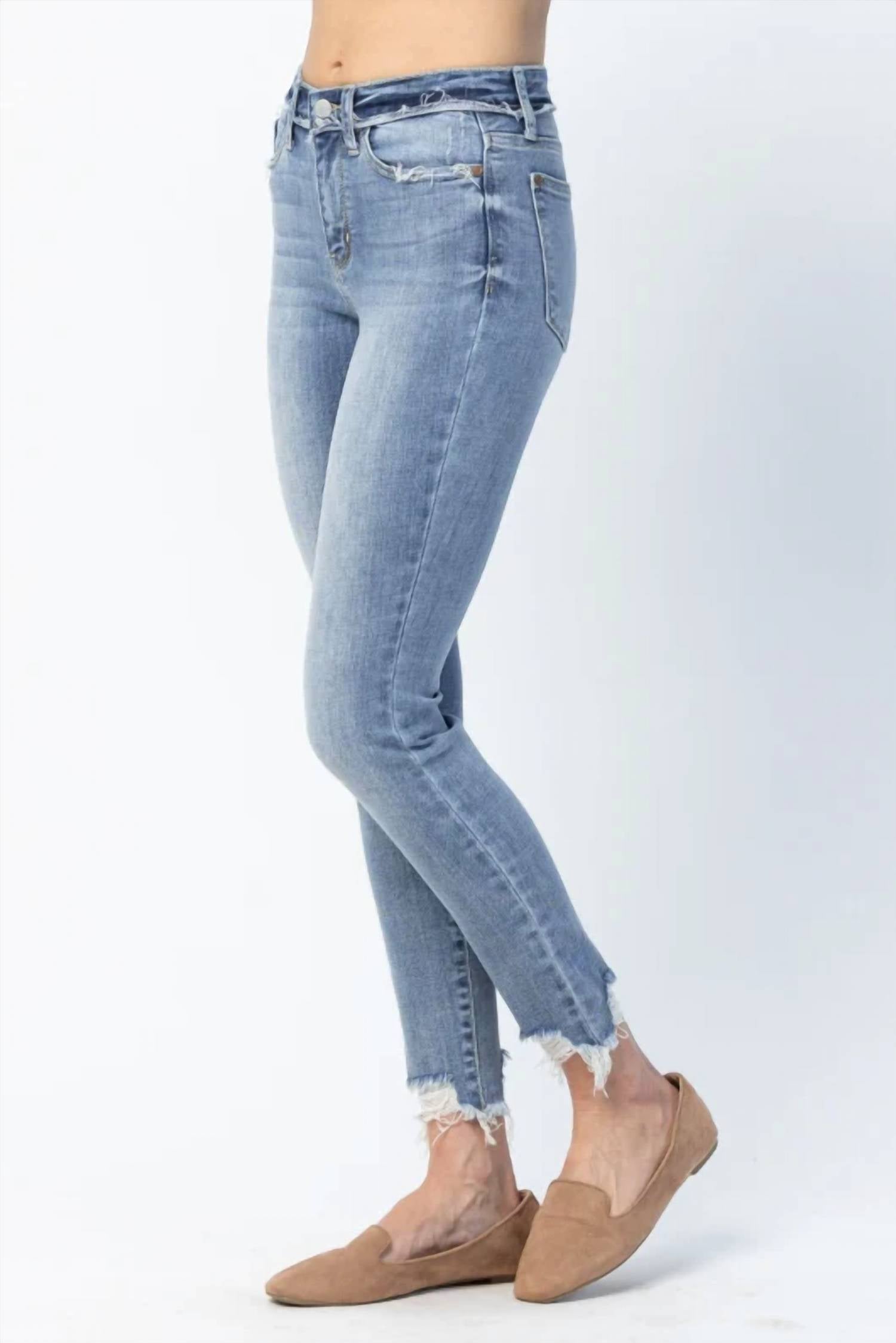 Judy Blue - Women's Pipper Mid-rise Distressed Hem Skinny Jeans