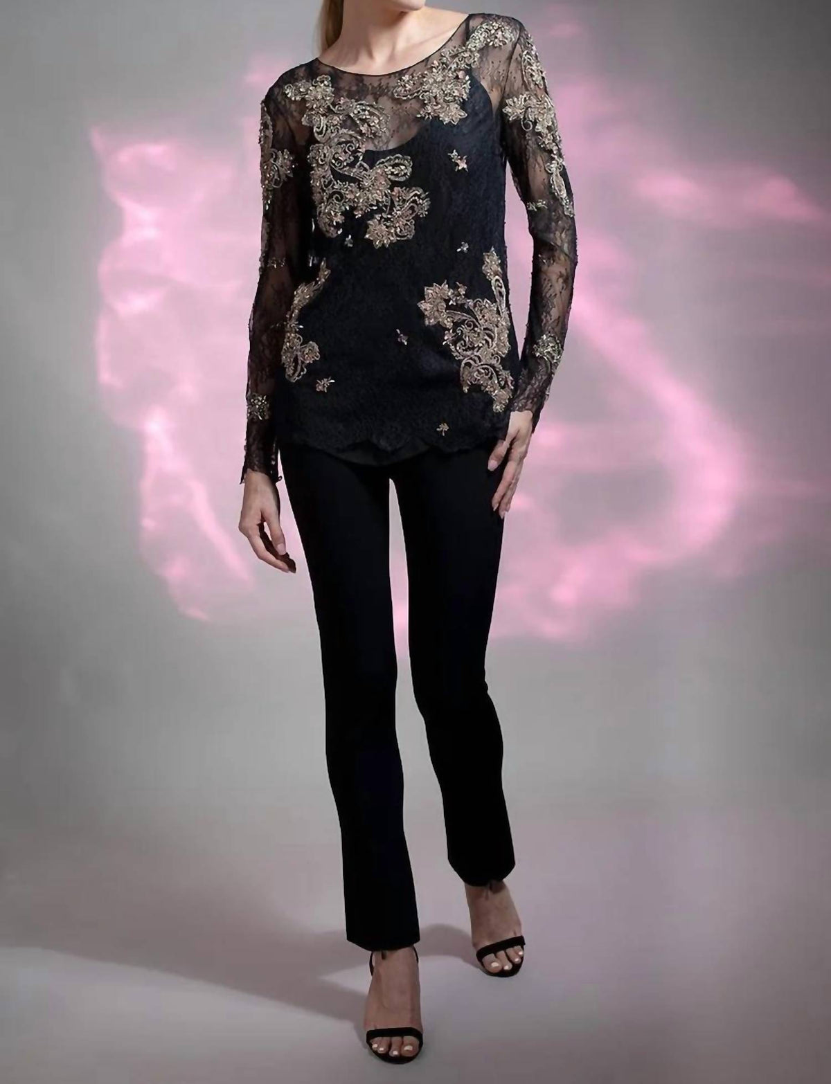 Marchesa - Chantilly Lace Top With Crystals