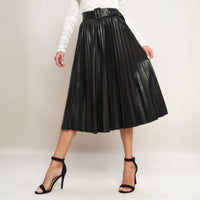 FLYING TOMATO Faux Leather Pleated Skirt in black - women's skirt - alternate view