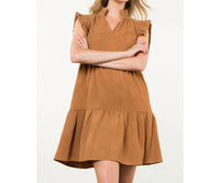 THML Flutter Sleeve Corduroy Midi Dress in camel - women's dress - view 9