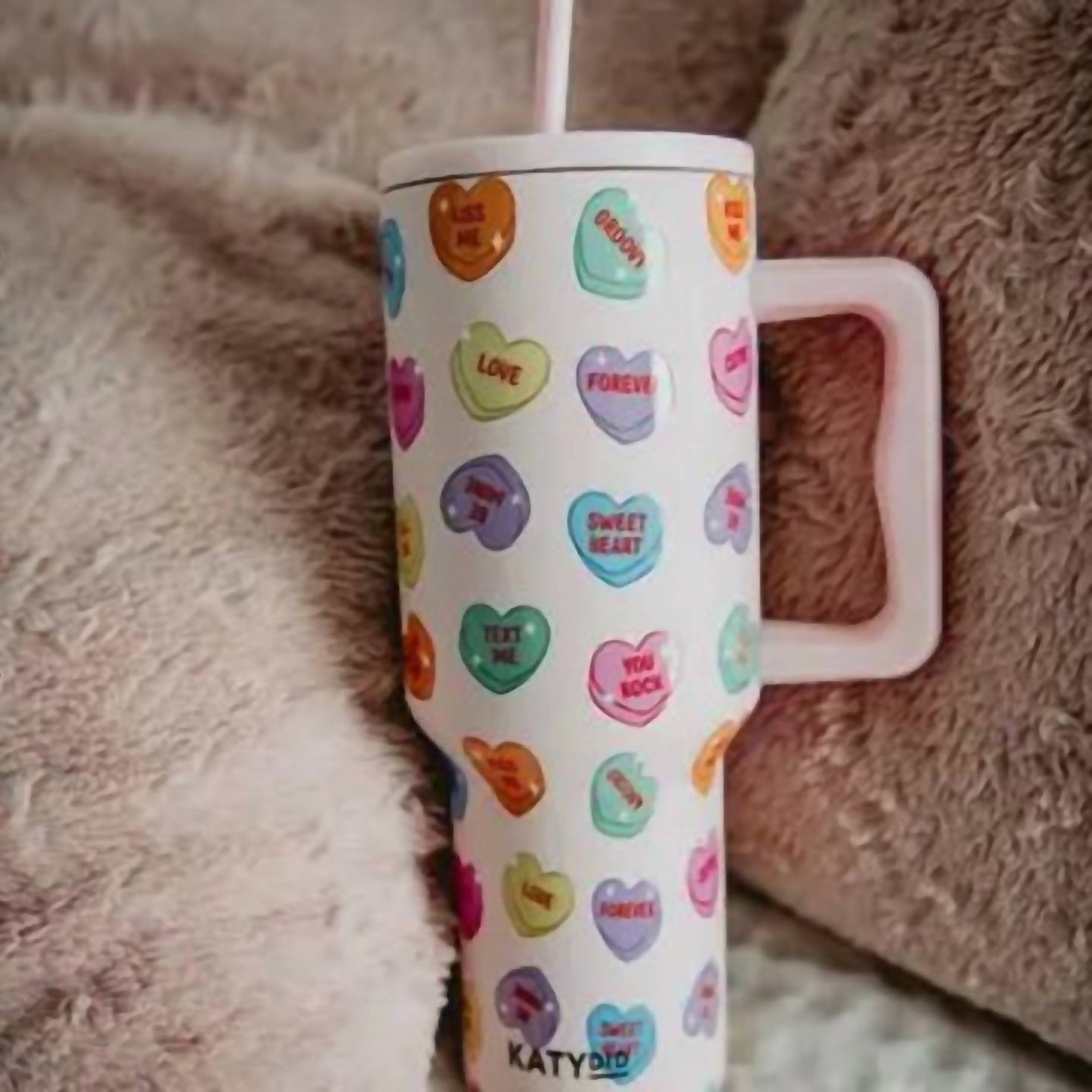 Katydid - Candy Heart Valentine's Tumbler Cup With Handle