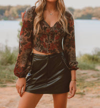 PROMESA Autumn Crisp Floral Peasant Top in brown - women's blouse
