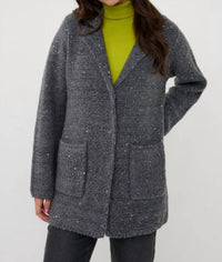 ESQUALO Luxe Shimmer Knit Blazer Cardigan in dark grey melange - women's jacket