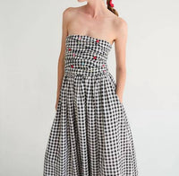 Tach - Betsy Strapless Gingham Floral Decal Dress