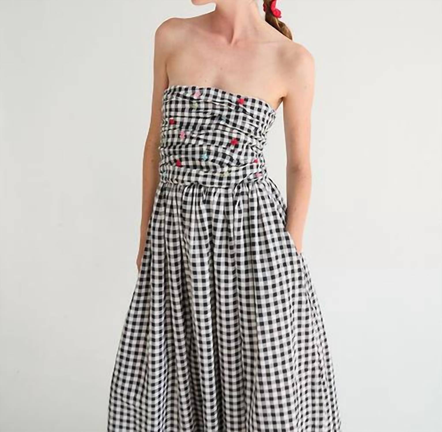 Tach - Betsy Strapless Gingham Floral Decal Dress