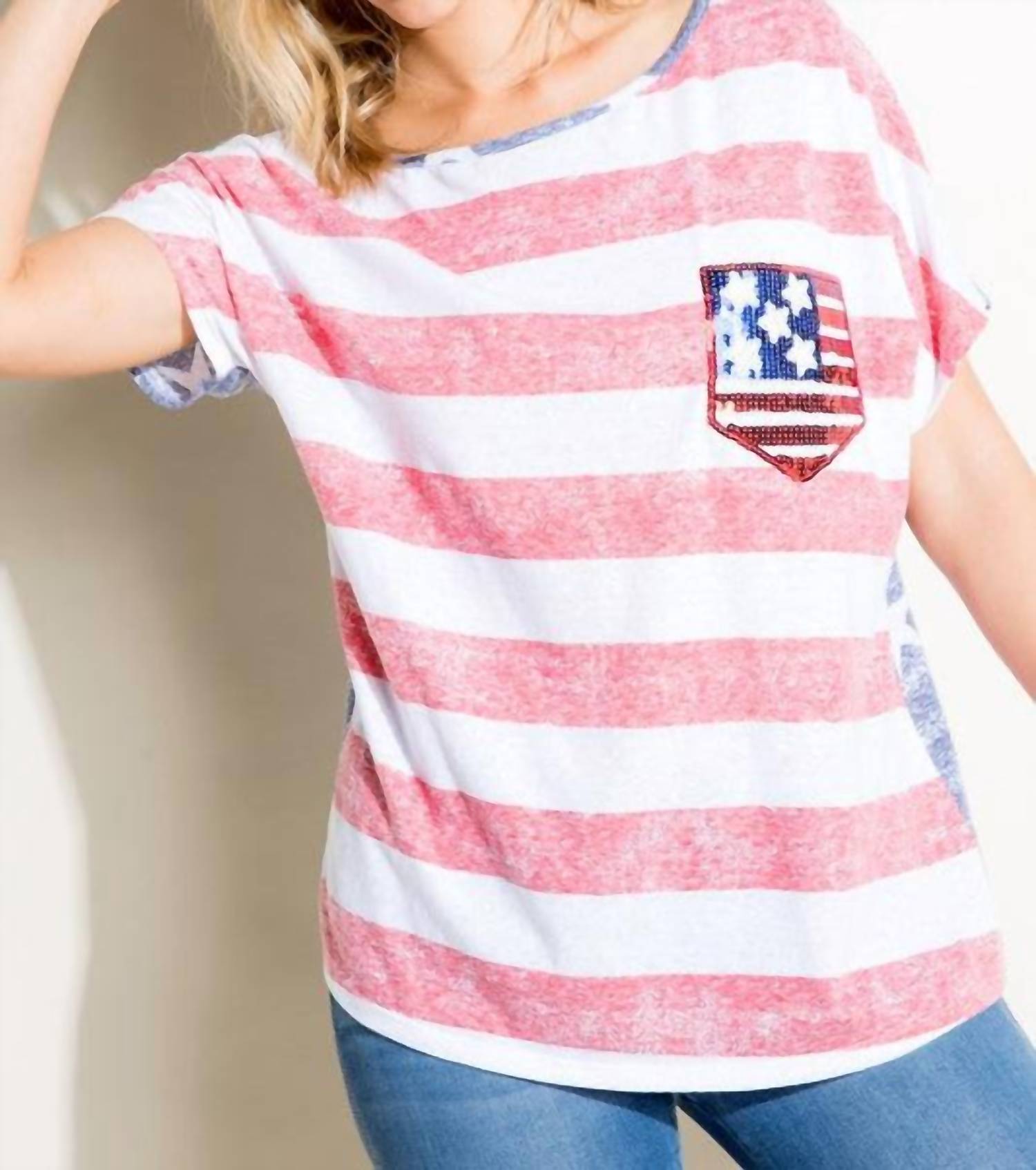 American Flag Plus Tee With Sequin Pocket Plus
