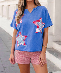 Aapparella - Flag Day Mineral Washed Star Patch V Neck Tee