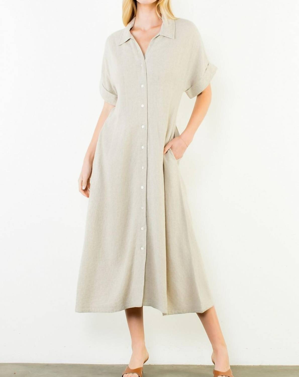 Thml - Short Sleeve Button Down Midi Dress