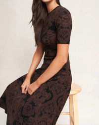 Flying Tomato - Dahlia Jacquard Sweater Knit Metallic Midi Dress