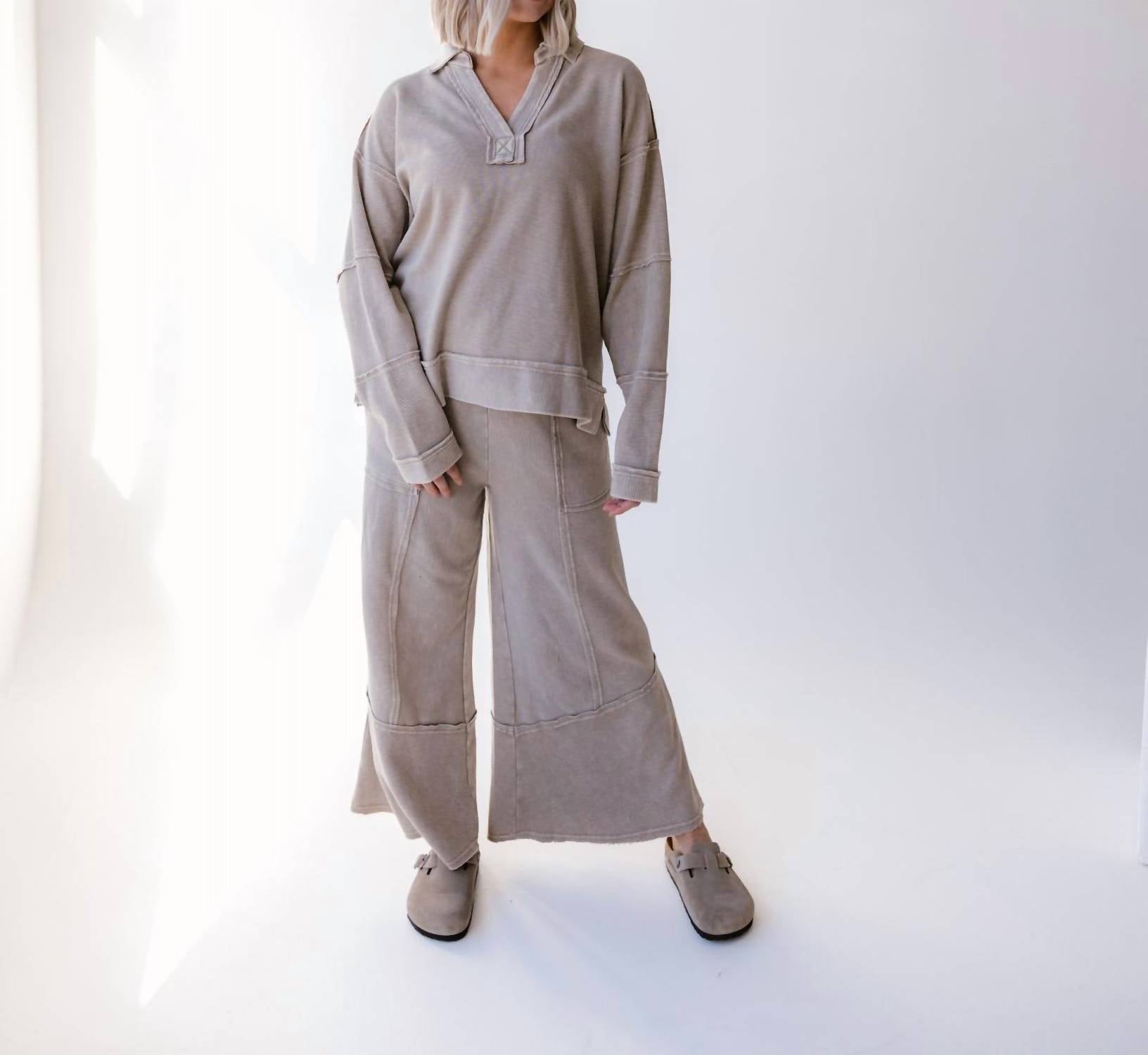 Easel - Carlie Wide Leg Mineral Wash Pants