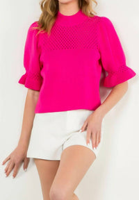Thml - Pointelle Knit Puff Sleeve Top