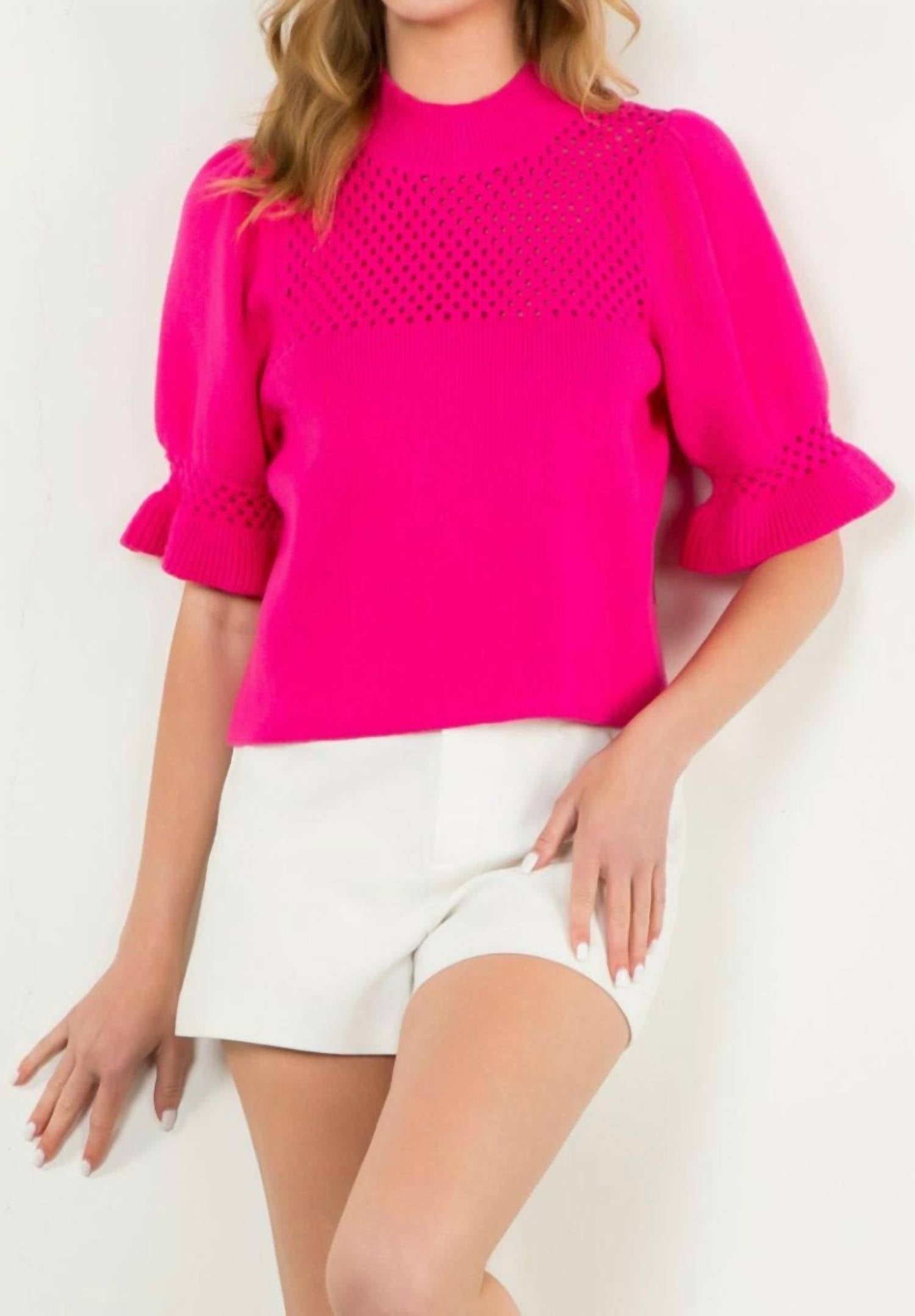 Thml - Pointelle Knit Puff Sleeve Top
