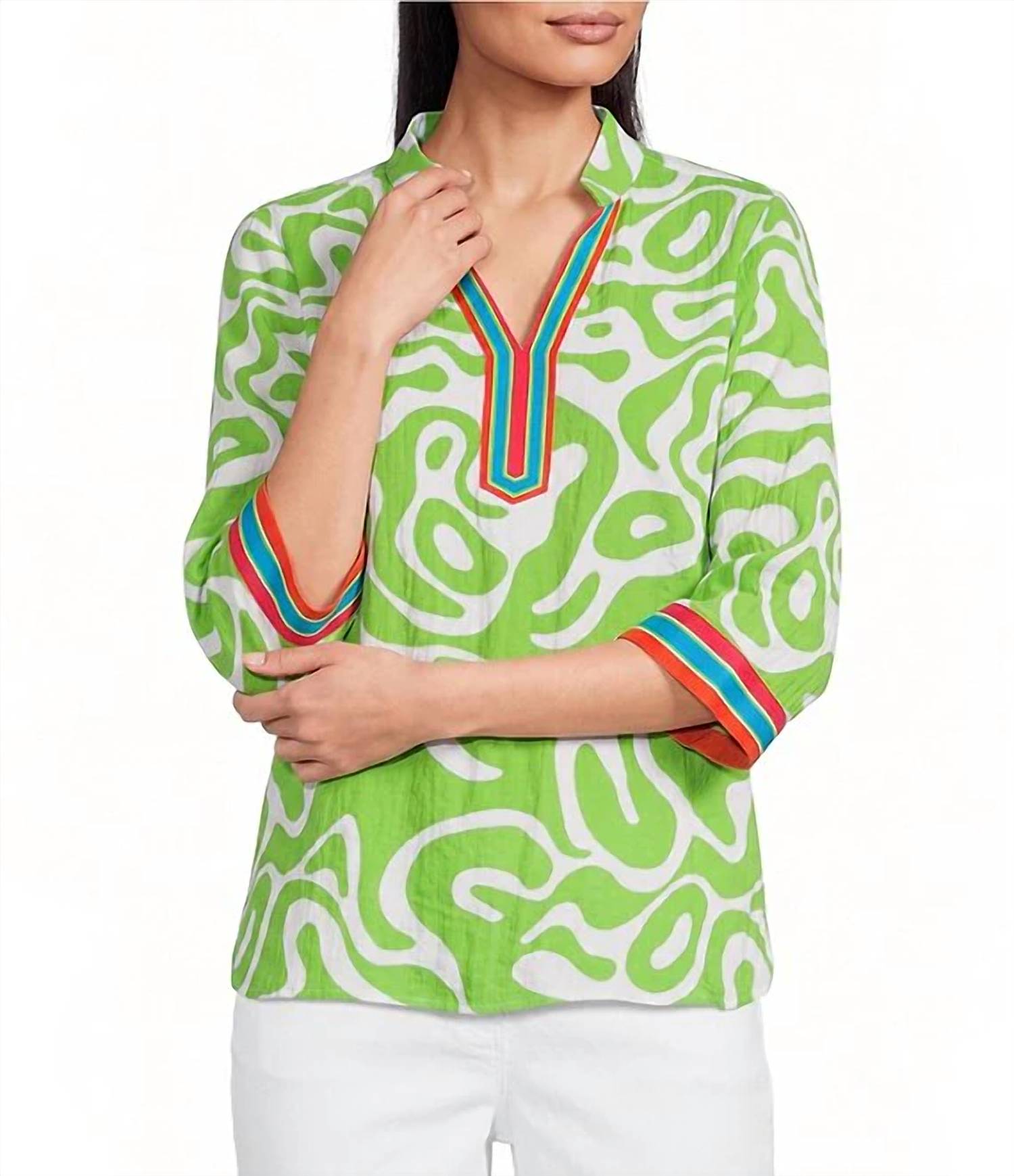 Multiples - 3/4 Sleeve Notch Neck Top