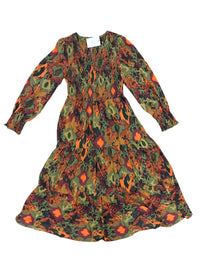 APRICOT Women's Ikat Chiffon Midi Dress in green orange red - women's dress - detail view