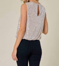 Saints & Hearts Sleeveless Sequin Top in champagne - women's blouse - view 5