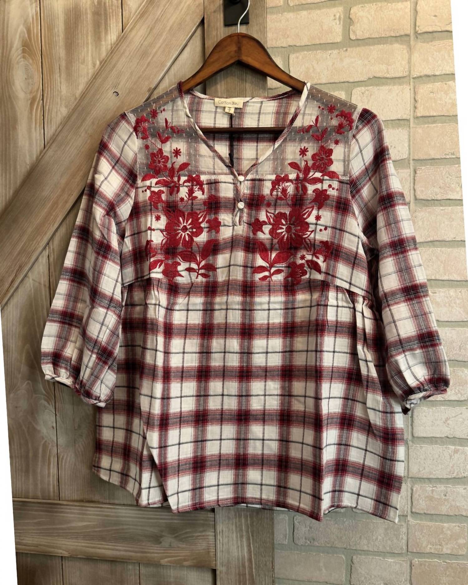 Cotton Bleu - Women's Soft Woven Plaid Mesh Top