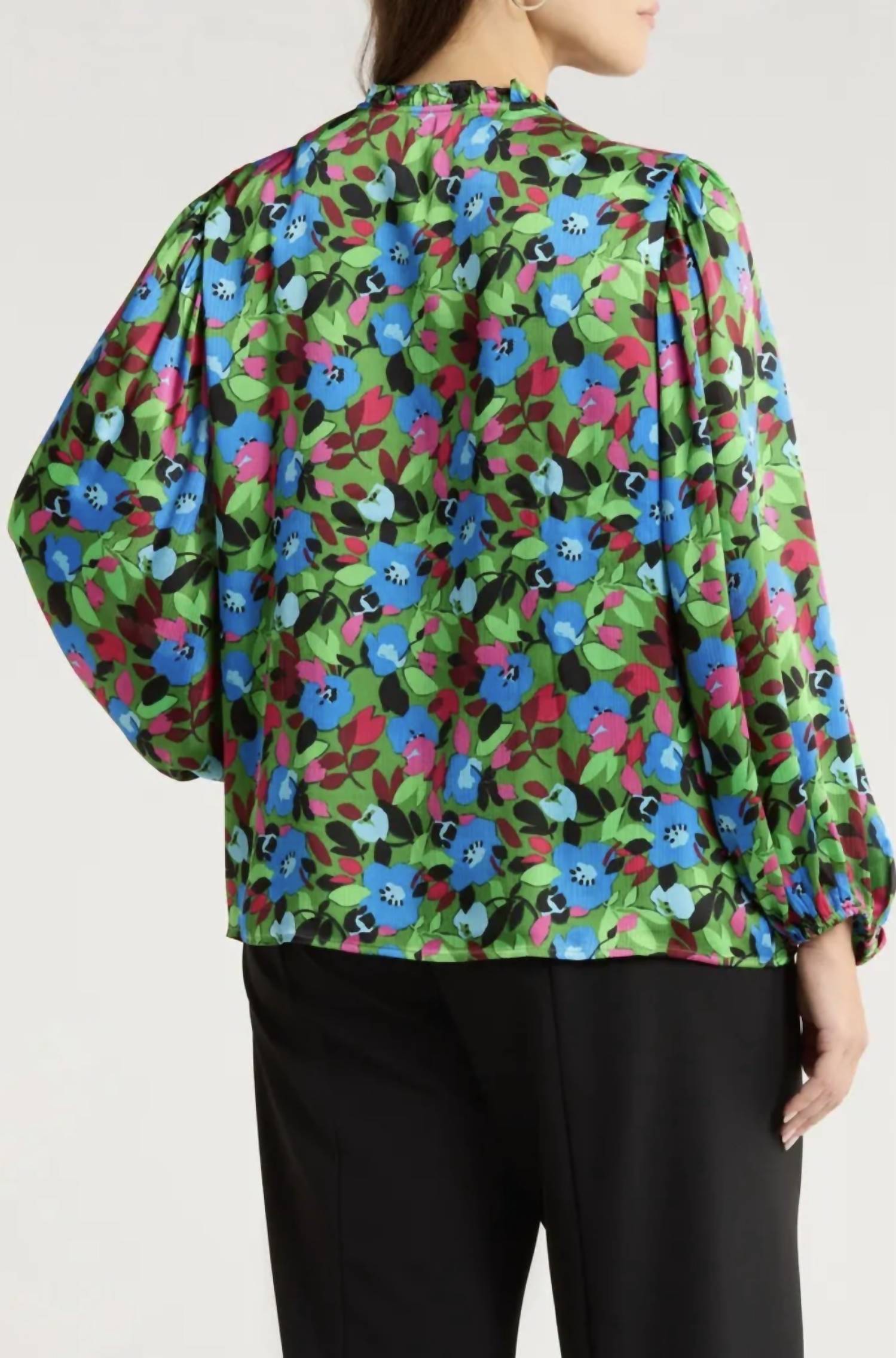 SUGARLIPS Destine Floral Top in green - women's blouse - detail view