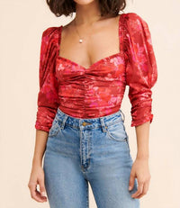 for Love & Lemons Monet Floral Bodysuit in red - women's shirt - alternate view