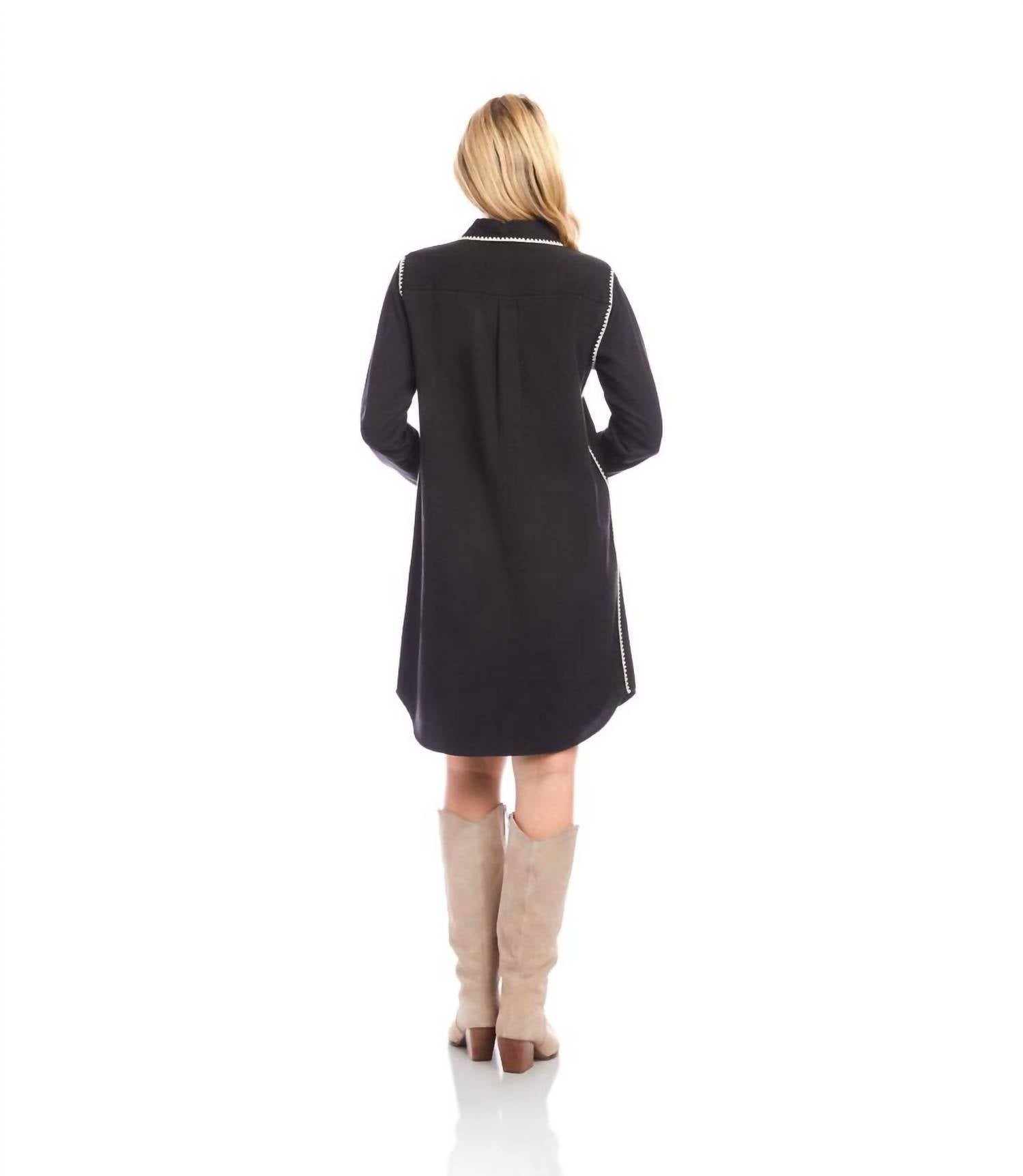 Karen Kane Long Sleeve Edge Stitch Shirtdress in black with antique cream - women's dress - alternate view