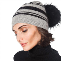 Linda Richards - Women's Slouch Stripe Block Pom Hat