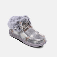 Lamo Women's Cassidy Winter Shoe in grey plaid - women's shoe - detail view