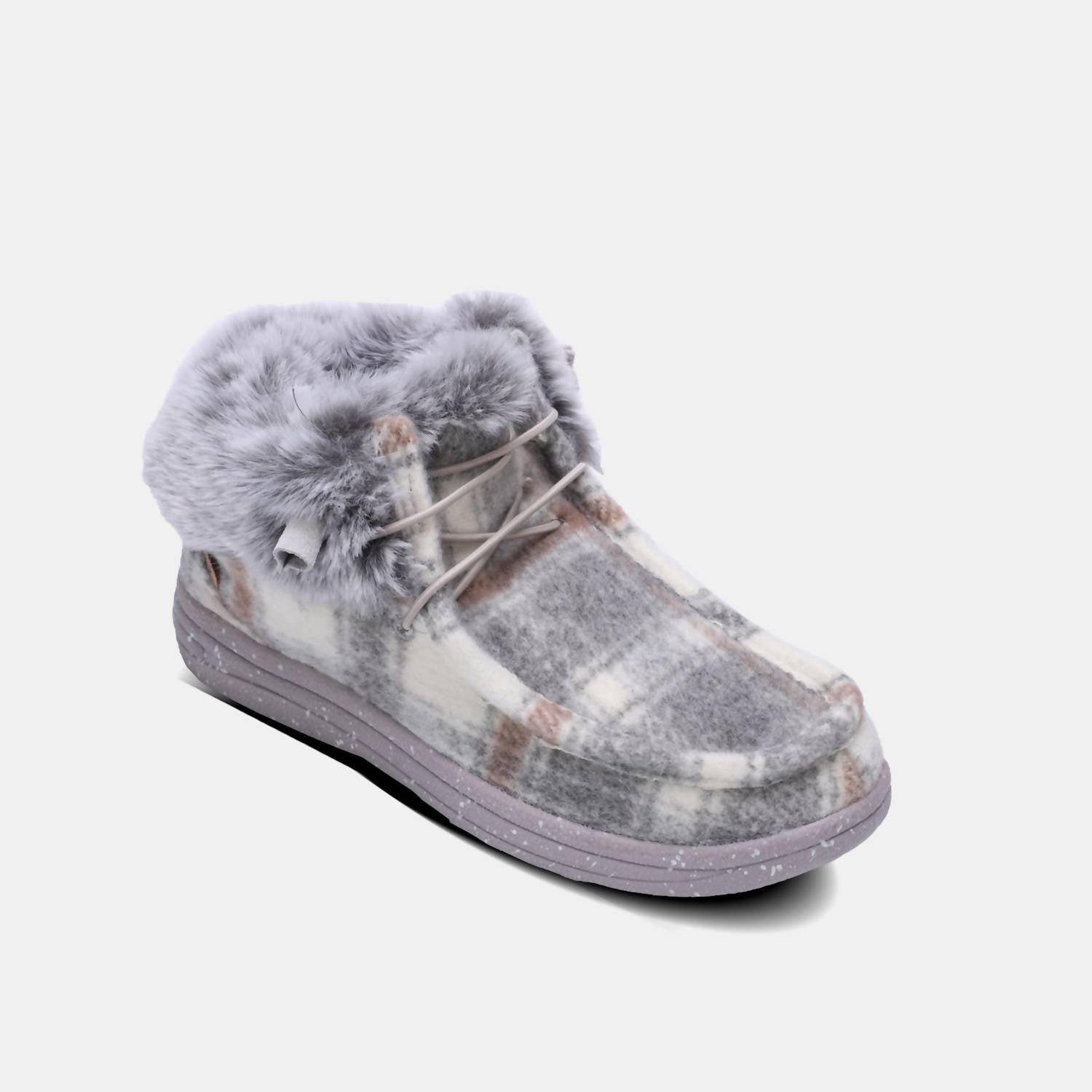 Lamo Women's Cassidy Winter Shoe in grey plaid - women's shoe - detail view