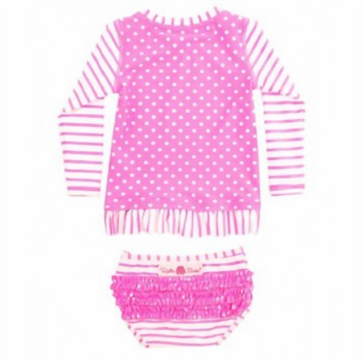 Rufflebutts - Stripe and Dot Rash Guard Swim Suit