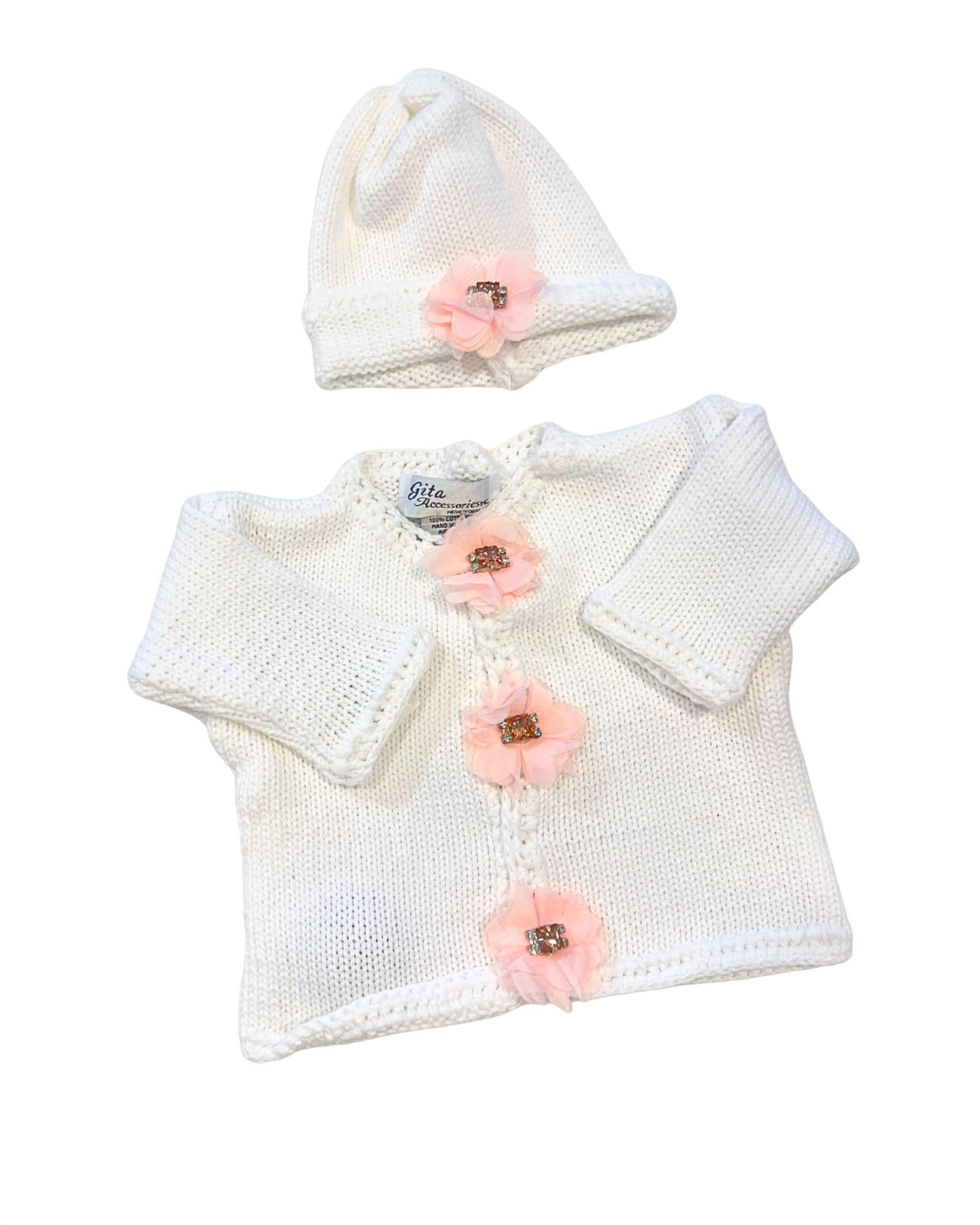 Gita - Girl's 2pc Sweater With Light Pink Stone/small Rhinestone