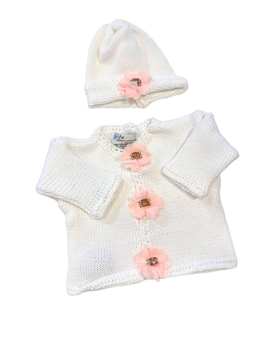 Gita - Girl's 2pc Sweater With Light Pink Stone/small Rhinestone