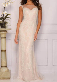 Dave & Johnny - Sheer Bateau Sweetheart Evening Gown