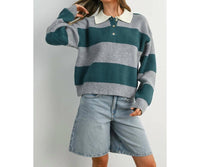 Buttermelon Tidepool Striped Sweater Top in teal - women's long sleeve top