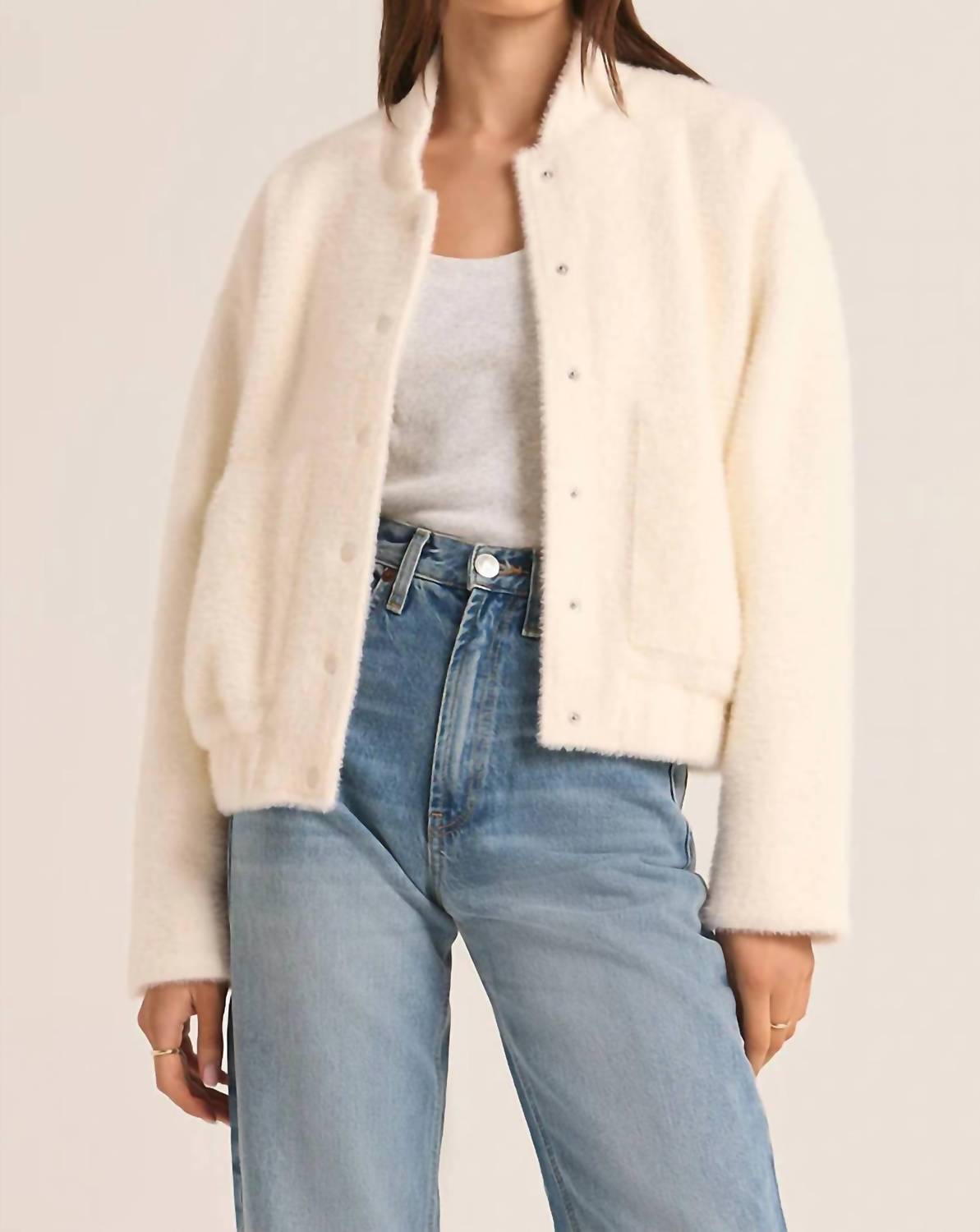 Z Supply Women's Lex Bomber Jacket in sea salt - women's jacket