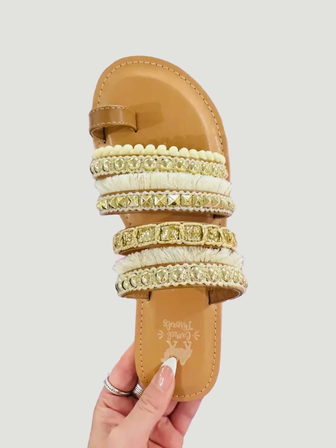 Camel Threads Women's Boho Chic Fringe Sandals in champagne - women's sandal - alternate view