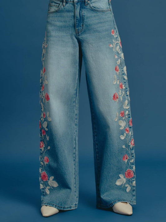 Bayeas - Embroidered Barrel Leg Jeans
